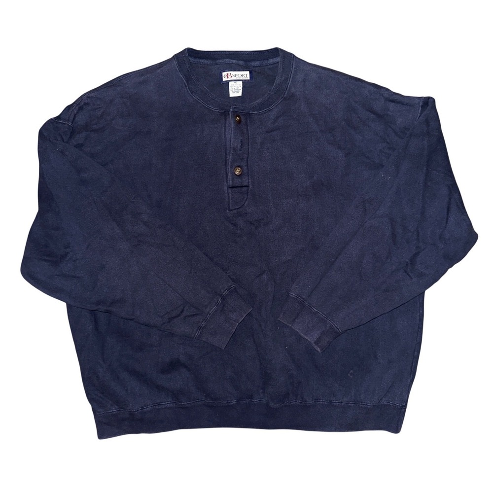 C&B Sport Croft & Barrow Mens XXL Henley Sweatshirt Navy Long Sleeve Pullover
